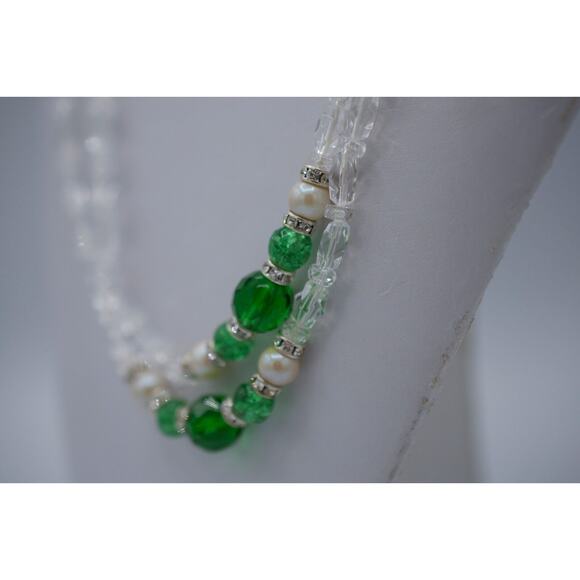 Vintage 54" Crystal Beaded Necklace Sparkling Green Pearl 54" NOS 1980s Bin3 - Picture 12 of 12